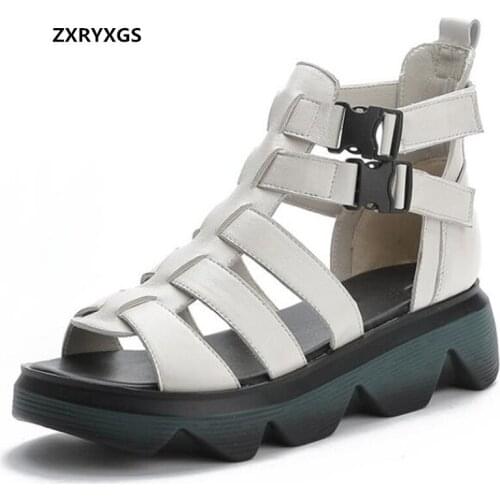 2021 New Summer Open Toe Genuine Leather Rome Sandals Thick-soled Non-slip Heighten Shoes Fashion Sandals Women Sandal Shoes