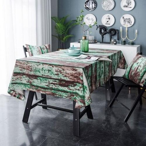 Table Cloth Retro Creative Simulation Wood Grain Green Paint Printed Table Cover Minimalist Living Room Tablecloth