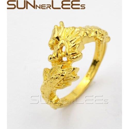 SUNNERLEES High Quality New Fashion Jewelry Mens Gift Gold-Color Flying Dragon Rings R21 Y