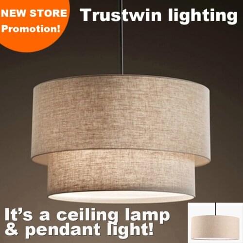 Trustwin brand with flax fabric canvas linen ligen shade drum shape pendant light for dinning room living room foyer