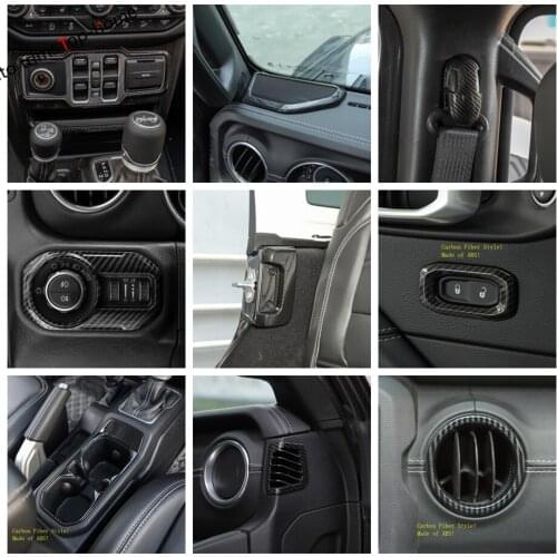 Yimaautotrims Carbon Fiber Look Interior Refit Kit For Jeep Wrangler JL 2018 - 2020 Armrest Box / Dashboard / Air AC Cover Trim