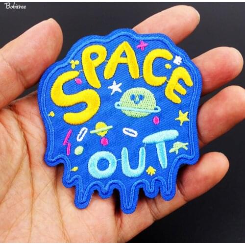 New Designs Blue Space out Patches Iron on Badge Embroidered Appliques for Jackets Jeans Backpack Clothes Decoration