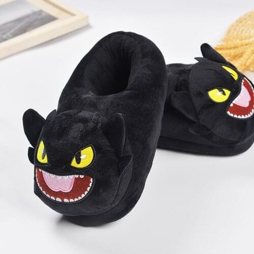 Japanese Sailor Moon Cute Unisex Winter Slippers Dragon Black Dragon Women Plush Slippers Fall Winter Couple Indoor Cotton Shoes