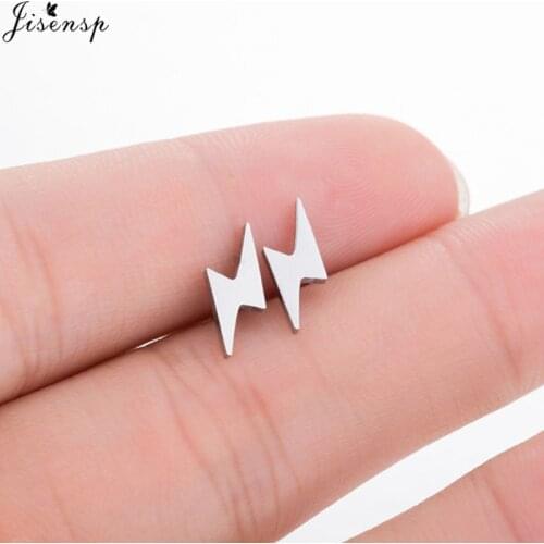 Jisensp Personality Mini Lightning Stud Earrings for Women Punk Thunder Earrings Female Stainless Steel Jewelry Earings Gift
