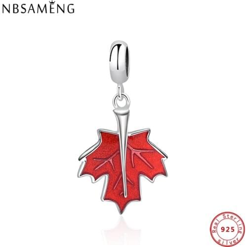 2019 New Trendy 925 Sterling Silver Charm Pendant Red Maple Pendant Fit Bracelets Charms Women Beads For Jewelry Making
