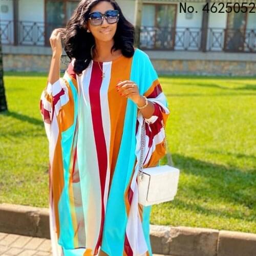 2021 Hot Sales Vacation Georgette Dress Untidy Energy Sexy Fashion Round Neck Full Sleeve Nature Women Loose Midi Dress