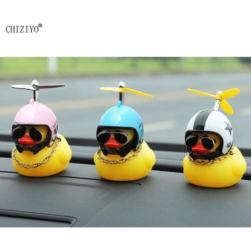 ZK40 Cute Yellow Duck With Helmet Propeller Rubber Car Ornaments Duck Squeeze Sound Internal Car Decoration Child Kid Toy