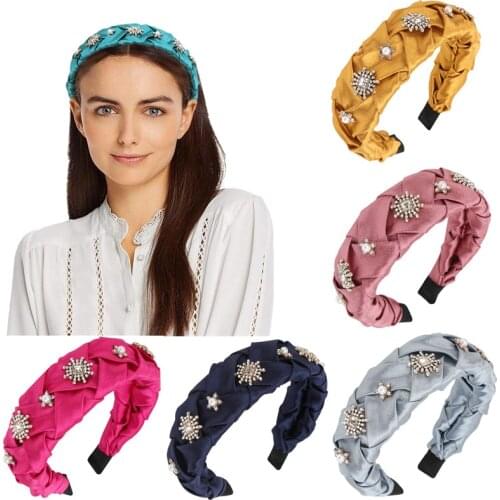 2021 Fashion Rhinestone Pearl Stain Weaving Hairbands for Women Girls Headbands Hair Accessories Ladies Vinatge Headwear