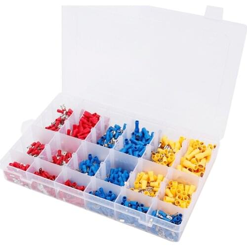 900pcs/Box Rubber Insulated Connector With A Plastic Case Assorted Rubber Insulated Cold-Pressed Wire Terminal Connector