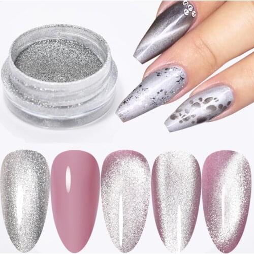Shiny 9D Wide Cat Eye Nail Glitter Laser Silver Nail Art Powder Sparkly Magnetic Chrome for UV Gel Polish Magnet Dust Pigment