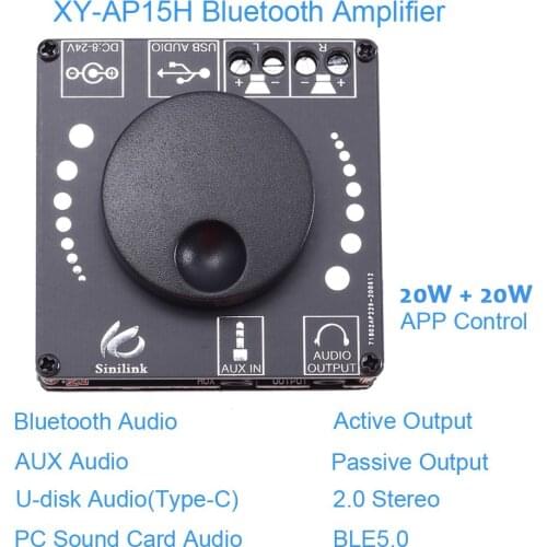 DIY Audio Speakers Bluetooth 5.0 2*20W Digital Power Amplifier Board APP Control 2 Channel Class D Stereo Audio Amplificador AMP