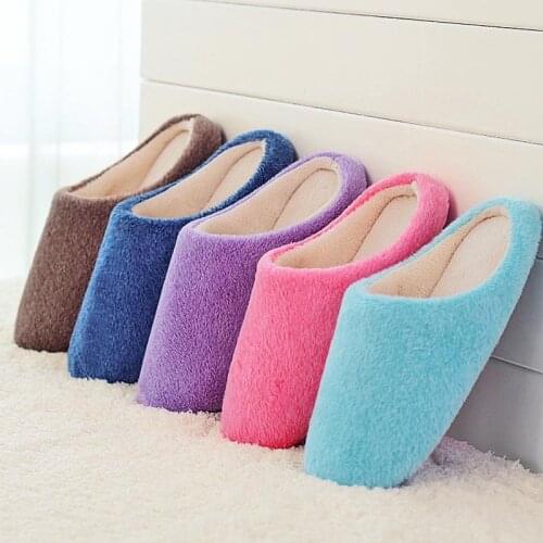 Autumn Winter Women House Slippers Soft Plush Indoor Home Casual Shoes For Female Cotton Cozy Candy Color Black Pink Slipper