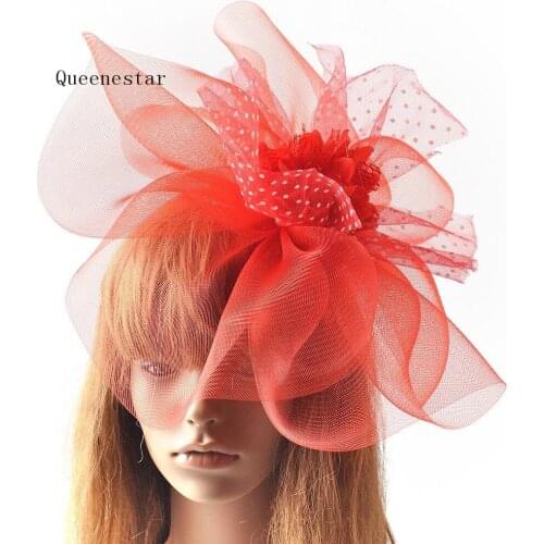 Large Red White Purple Flower Headwear Fashion Feather Fascinator Hair Clip European Ladies Mesh Derby Fancy Derby Hat Headpiece