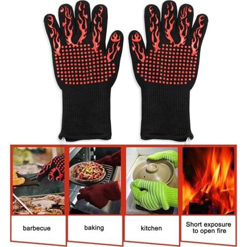 BBQ Grill Gloves Heat Resistant Kitchen Oven Fireproof Silicone Anti Slip Barbecue Cooking Microwave Gloves Insulation