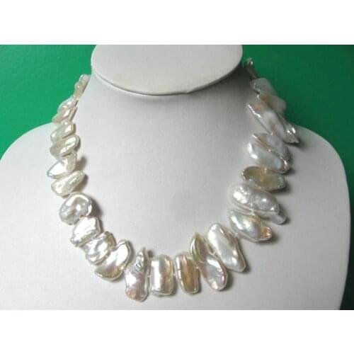 Perfect Ladys Pearl Jewellery,Gorgeous Extra Large White Biwa Freshwater Pearl Nuggets Necklace