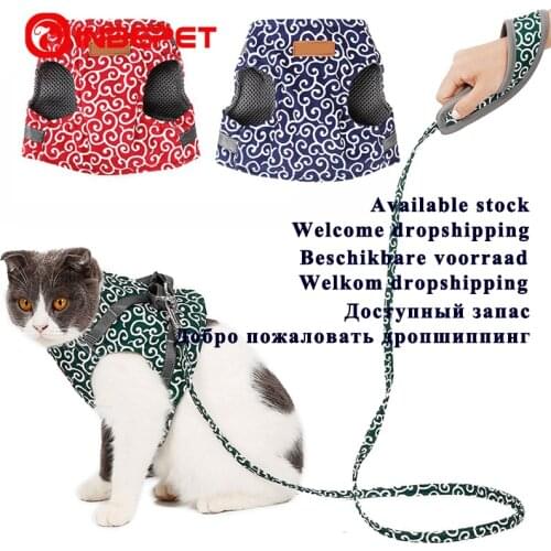 INBEPET Pet Cat Vest Outdoor Travel Harness Leash Set for Puppy Cat Rabbit Floral Pattern Kitten Walking Harnesses Dropshipping