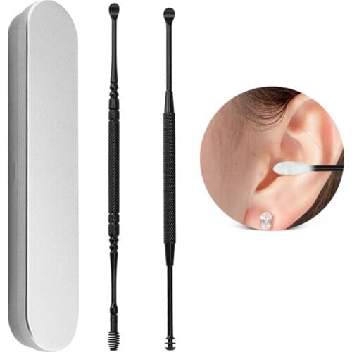 2pcs/set Ear Wax Pickers Stainless Steel Earpick Wax Remover Curette Ear Pick Cleaner Ear Cleaner Spoon Care Ear Clean Tool