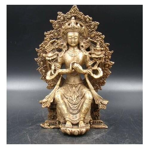 Exquisite Old Tibet Handmade Carving Statue Buddha God India Copper Brass