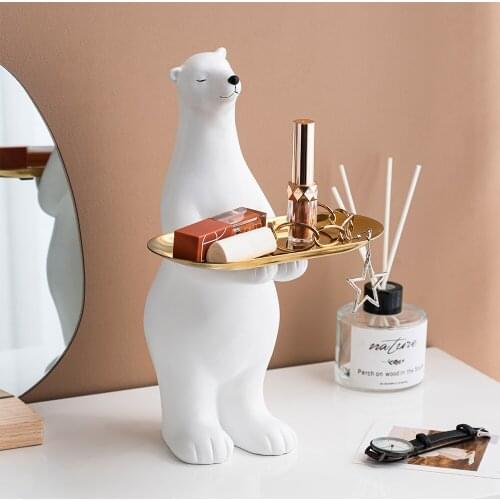 Creative Bear Sculpture Storage INS Style Nordic Home Decoration Key Snack Storage Table Living Room Decor Sculpture Modern Art