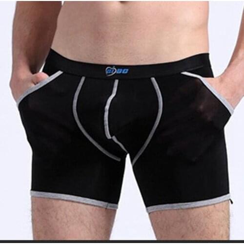 AIBC Free cool men boxers short elastic ice silk ultra-thin comfortable pocket male large corners Transparent gay Sexy Underwear