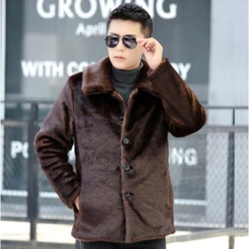 Black brown faux mink fur leather jacket mens warm fur leather coat men loose jackets clothes winter autumn thicken fashion