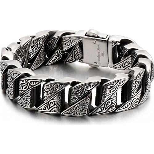 Punk 20mm Chunky Link Chain Bracelet Men Stainless Steel Myterious Symbol Charm Bike Chain Biker Armband Male Jewelry