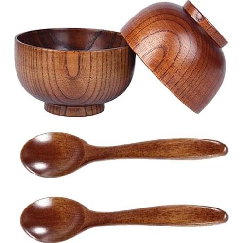 Wood Spoons Bowl Set,Wooden Handmade Flatware Tableware Cutlery Soup Rice Bowls Serving Tableware for Eating,Rice,Soup