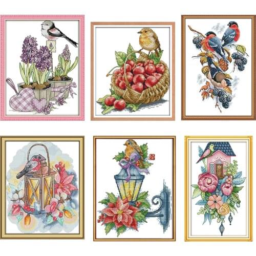 Flower and Bird Pattern Cross Stitch Kit 11CT 14CT Canvas Print Fabric Chinese Cross Stitch Needlework Set DIY Embroidery Kit