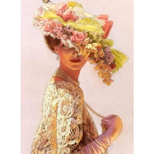 Cross Stitch Kits Elegant Lady With Hat Needlework Embroidery Crafts 14CT Unprinted DIY Arts Handmade Home Decor