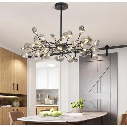 New Black chandelier Lighting leaves decor stylish tree branch decorative firefly Retro Loft vintage Living room sputnik Kitchen