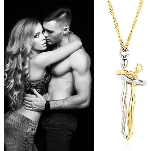 Hugging Couple Pendants Exquisite Gold Silver Color Fashion Female Necklaces For Women Friends Love Witness Jewelry Accessories
