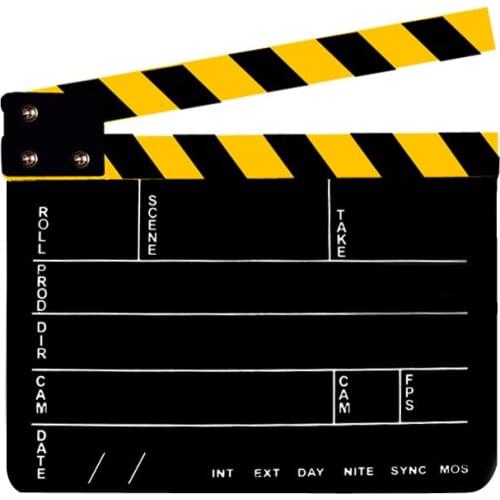 MINIFOCUS Professional Studio Video Acrylic Clapboard Dry Erase Director Film Movie Clapper Board Slate with Yellow/Black Sticks