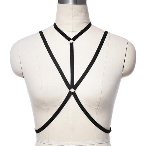 Women Soft Neck Body Harness Belt Elastic Adjustable Top Cage Bra Goth Sexy Lingerie Bustier Rave Wear Fetish Harness Bra
