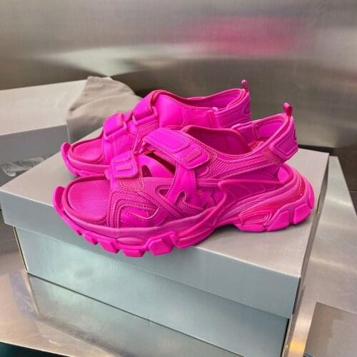 Dragon fruit pink color dark blue pure black velcro summer sandals fabric rubber sole air cushion bottom increased track sandal