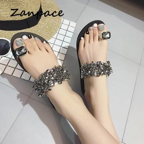 ZANPACE Summer Women Slippers Spring Sandals Word Slipper Flat Beach Crystal Slipper Indoor Outdoor Ladies Shoes Fashion Slipper