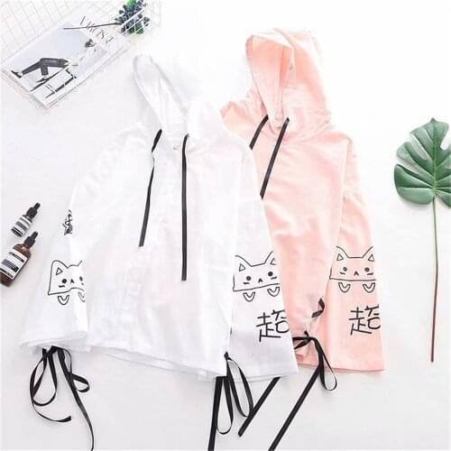 Japanese harajuku kawaii Anime Hoodie jackets Womens windbreaker chaquetas cat printed jacket ropa mujer vetement femme 2021