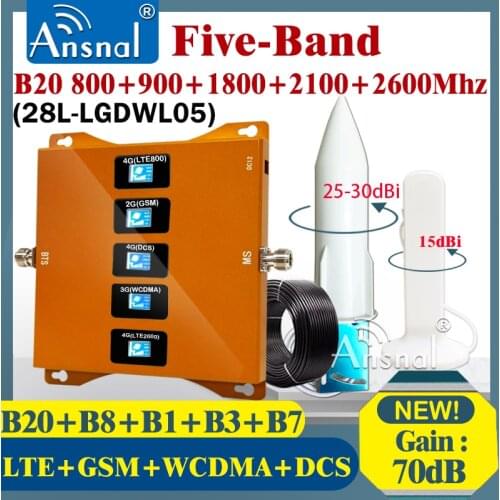 Five-Band B20 800 900 1800 2100 2600Mhz 4G Cellular Signal Booster Four-Band CellPhone gsm Repeater 2g 3g 4g Cellular amplifier