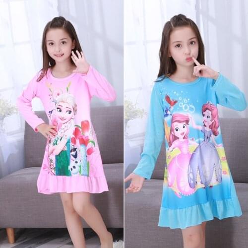 Disney Long Sleeve Skirt Childrens Nightdress Spring and Autumn Long 3-8 Childrens Baby Pajamas Girls Princess Sophia Aisha