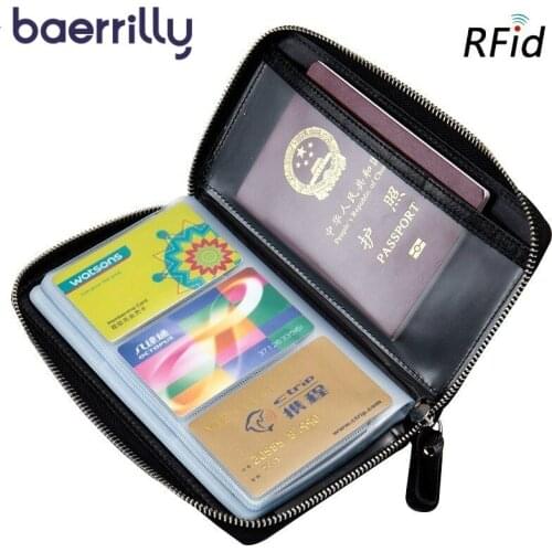 New Genuine Leather Women Passport Holder Long Clutch Bags Rfid ID Credit Card Holder Coin Purse Zipper Money Pocket Porte Carte