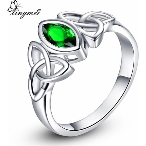 Lingmei Solitaire Style Women Fashion MarquisePurple White Pink Green CZ White Gold Ring Size 6-9 10 Free Shipping