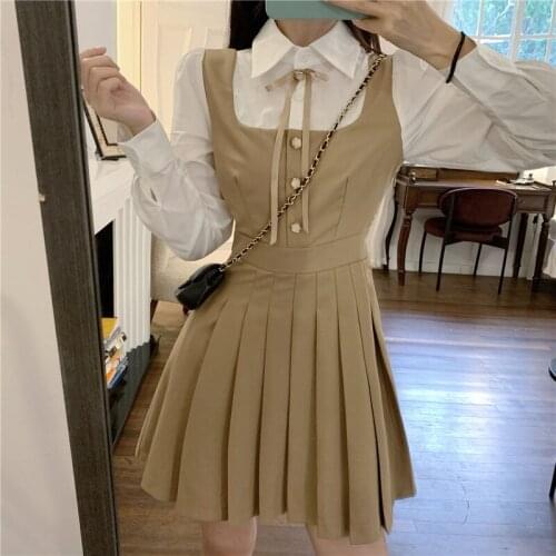 One Piece Women Patchwork Ruched Mini Dress 2021 Spring Summer Puff Long Sleeve Lolita Shirt Dress Cute Pleated Vestidos Female