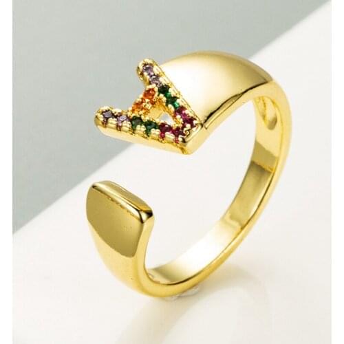 Fashion Initials Signet Ring For Women Gold Color 26 Letters Statement Open Ring Wedding Jewelry Birthday Gift