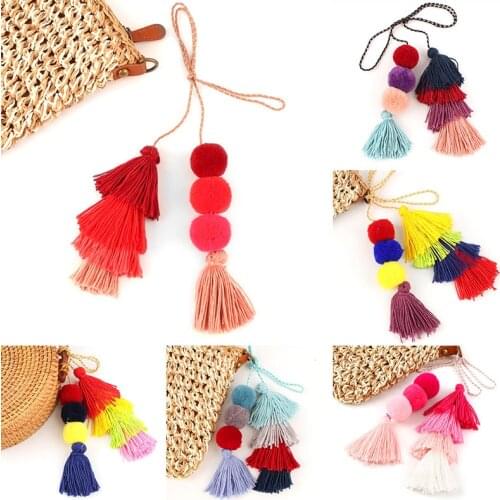 1Pc Bohemia Colorful Layered Boho Pom Pom Keyring Tassel Bag Car Trinket Rainbow Charm Keychain Accessories Jewelry E2324-E2332