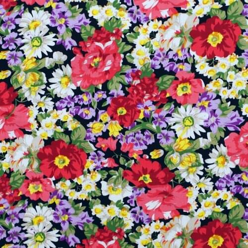 1 yard Cotton Poplin Fabric for sewing pathwork, dress, cloth, bedding - beautiful flowers and leaves (B) (width=140cm)