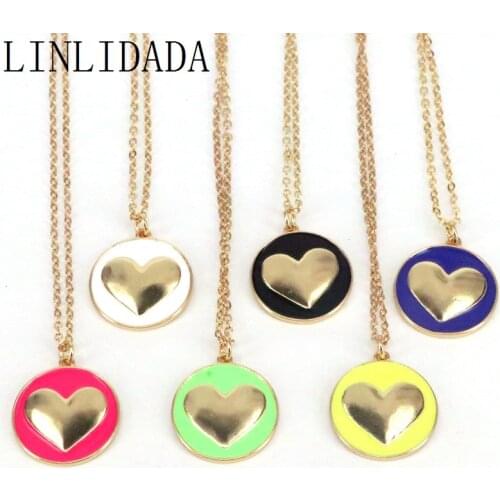 10Pcs Enamel Heart Coin Pendant, White/Black/Red/Blue Oil Drop pendant,Enamel pendant,Enamel Jewelry Necklace