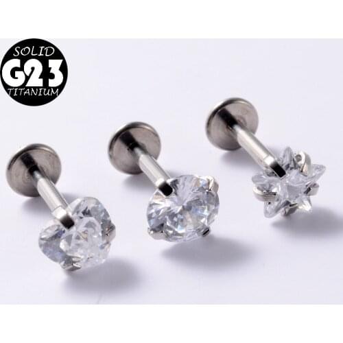 4PCS G23 titanium Labret Lip Ring Zircon Internally Threaded Cartilage Tragus Helix Ear Piercing Earring Stud Women Body Jewelry