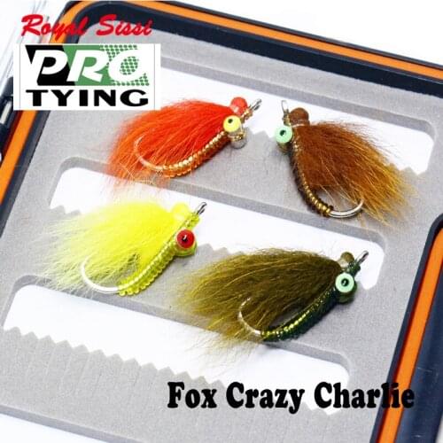 4pcs Pro Tying fly fishing saltwater crazy charlies 4#midwater shrimp style fly hook flies 4colors set seafishing bass lure bait
