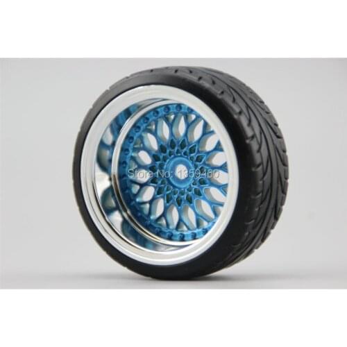 4pcs RC Hard Pattern Drift Tires Tyre Wheel Rim Y12CB 3/6/9mm offset (Chrome+Painting Blue) for 1:10 Drift Car 10040+20022