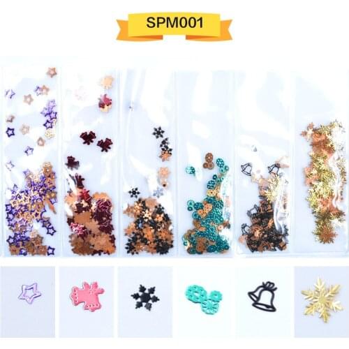 Mix 6 shapes Christmas metal nail art decorations foil decals nail slice press on fake nails accessories manicure tool set