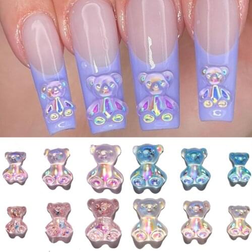 6pcs Gummy Bear 3D Nail Art Decorations Mixed Size DIY Tips Nails Ornaments Colorful Aurora Resin Bears Manicure Jewelry Tools